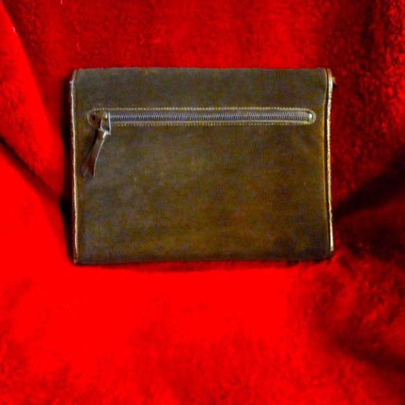Anne Klein for Calderon brown suede with leather trim clutch. - Picture 2 of 6